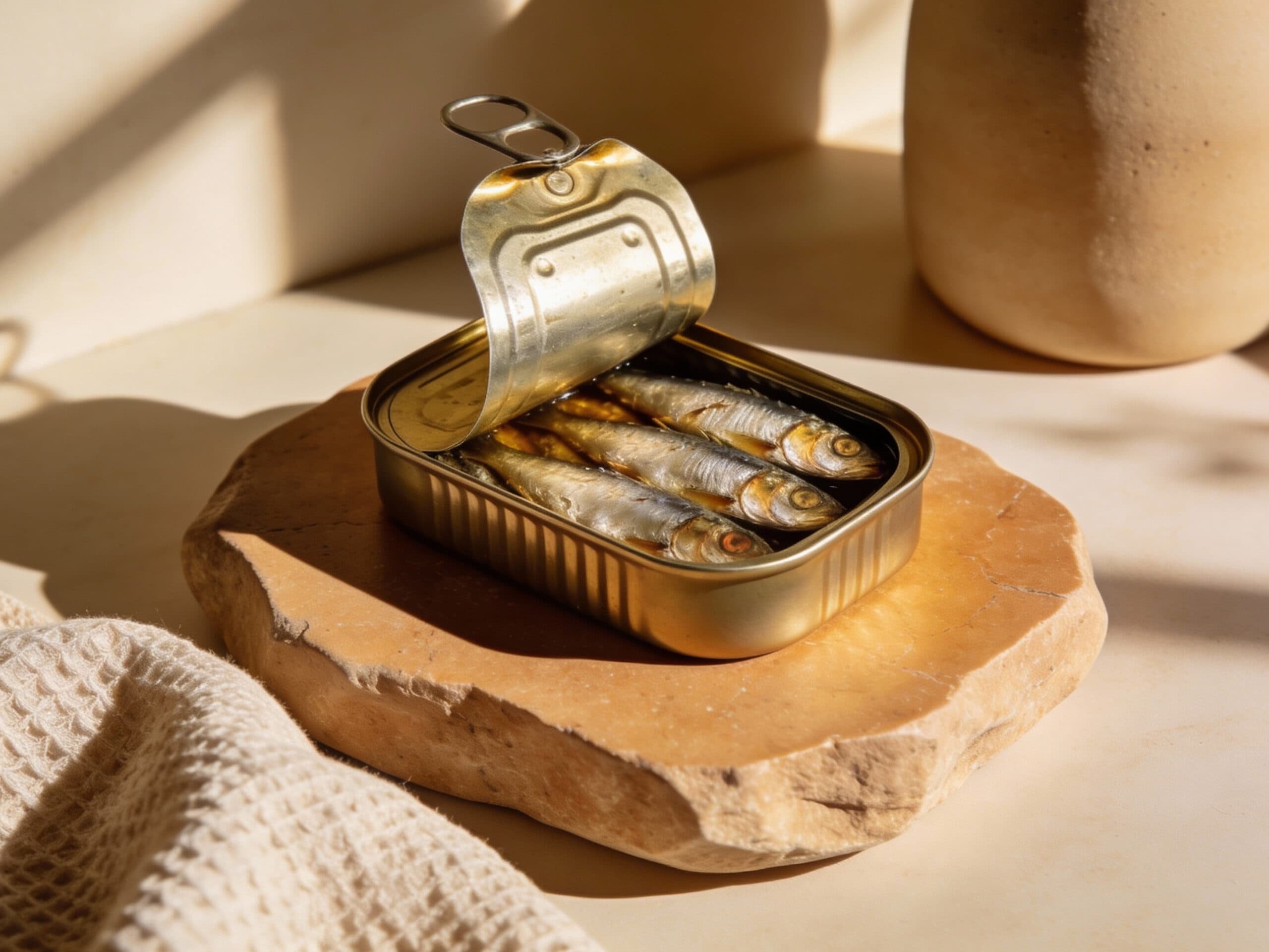 An open can of sardines